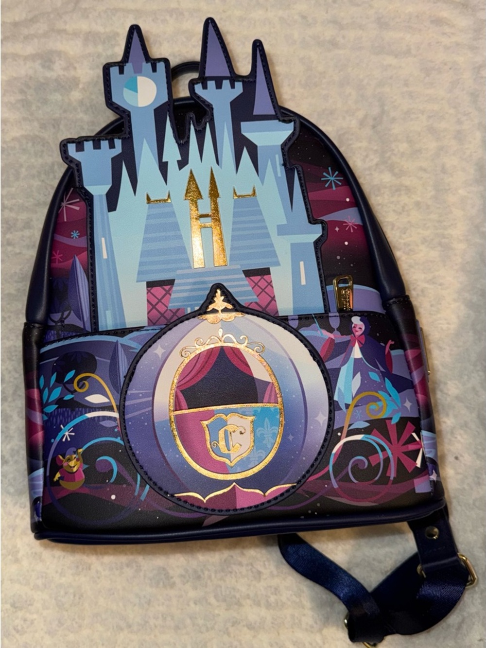 Disney Loungefly Cinderella Castle Night Sky Mini Backpack - Purple Blue